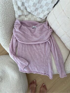 Mango Off the Shoulder Lightweight Knit Pink Sweater